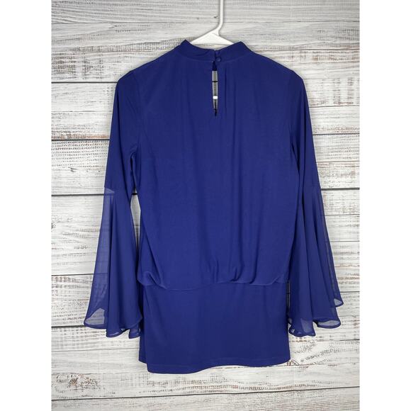 Laurie Felt Knit Top Woven Bell sleeves Sheer BLUE XXS Stretch Fairy Witchy - Picture 9 of 10